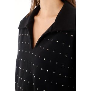 Buzo en burda con aplique brillantes negro para mujer