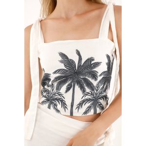Camisa crop con diseño de palmeras para mujer