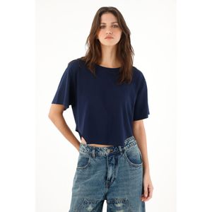 Camiseta amplia con cortes laterales azul para mujer