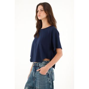 Camiseta amplia con cortes laterales azul para mujer