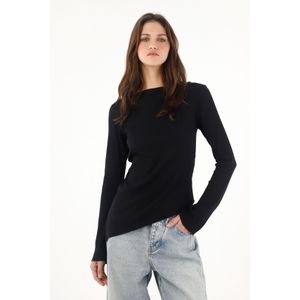 Camiseta manga larga acampanada negra para mujer