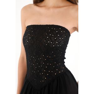 Vestido largo strapless negro para mujer