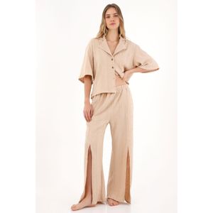 Pantalón tejido de bota recta café para mujer