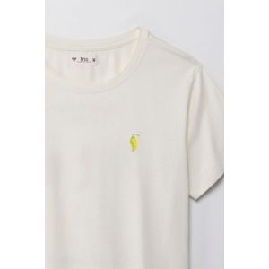 Camiseta con estampado en frente y espalda crudo para mujer
