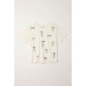 Camiseta básica estampada con apliques crudo para niña