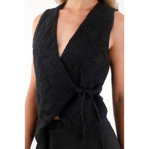 Camisa tipo chaleco bordada negra para mujer