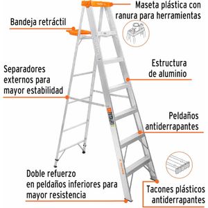 Escalera de tijera tipo ll 5 peldaños y bandeja Truper EST-25