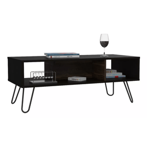 Mesa De Centro Kyoto, Wengue/caoba, 101cm Con Patas En Acero