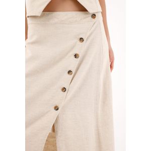 Falda larga con perilla diagonal crudo para mujer