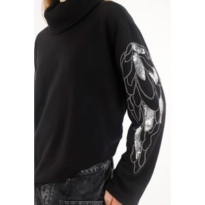 Buzo con bordado de lentejuelas en mangas negro para mujer