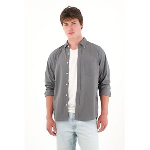 Camisa clásica manga larga gris para hombre