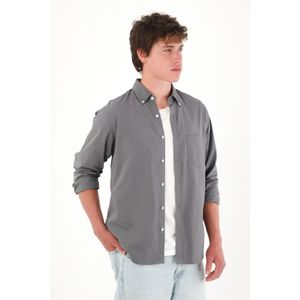 Camisa clásica manga larga gris para hombre