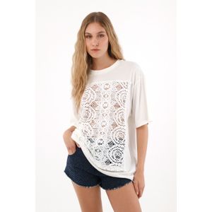 Camiseta manga corta de silueta amplia crudo para mujer