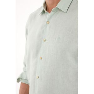Camisa en 100% lino con bordado verde para hombre