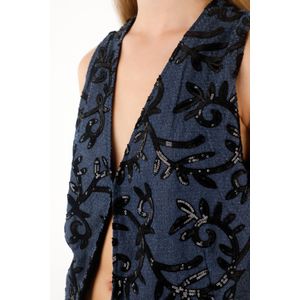 Chaleco de diseño abierto azul para mujer