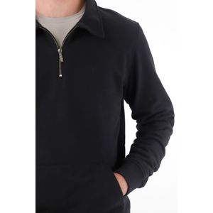 Buzo tipo polo con bolsillo canguro negro para hombre