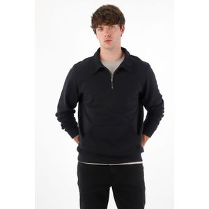 Buzo tipo polo con bolsillo canguro negro para hombre
