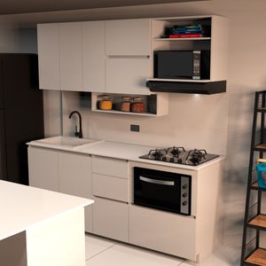 Cocina Integral Geos 210x60 Gracia con estufa y Mesón en Quartzstone sin salpicadero