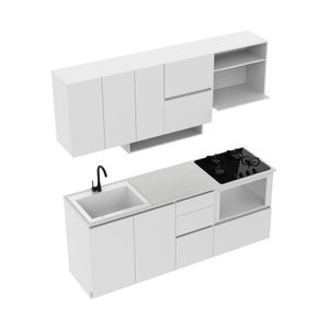 Cocina Integral Geos 210x60 Gracia con estufa y Mesón en Quartzstone sin salpicadero