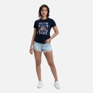 Camiseta Premium Manga Corta Color Azul Oscuro Para Mujer