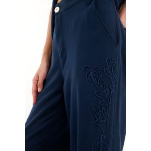 Pantalón Recto con detalles bordados azul para mujer