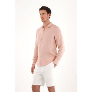 Camisa en 100% lino con bordado rosada para hombre