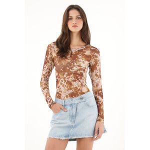 Camiseta en malla estampado gris para mujer