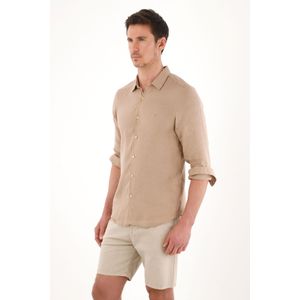 Camisa en 100% lino con bordado café para hombre
