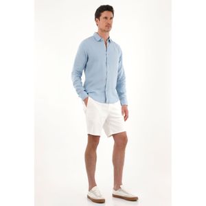 Camisa en 100% lino de manga larga azul para hombre