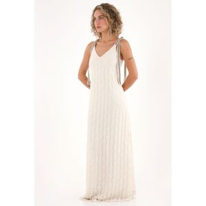 Vestido largo tipo tejido crudo para mujer