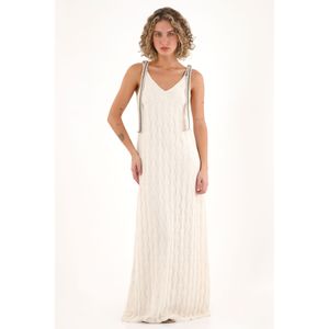 Vestido largo tipo tejido crudo para mujer