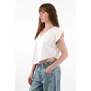 Camisa manga sisa escote en V blanca para mujer