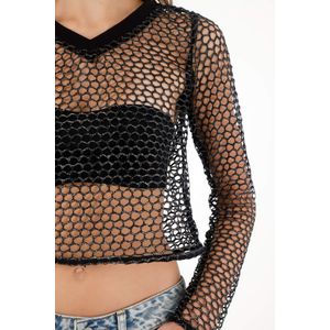 Camiseta crop en malla negra para mujer