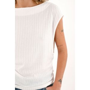 Camiseta de cuello bandeja con textura a rayas crudo para mujer