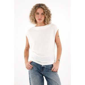 Camiseta de cuello bandeja con textura a rayas crudo para mujer