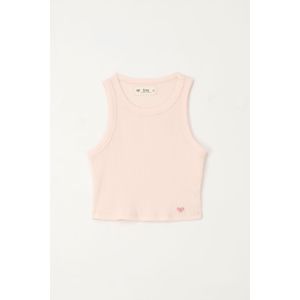Camiseta manga sisa en rib rosado para niña