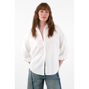 Camisa amplia con encaje crudo para mujer