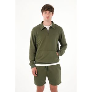 Buzo tipo polo con bolsillo canguro verde para hombre