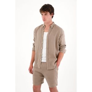 Camisa en 100% lino con mini bordado gris para hombre