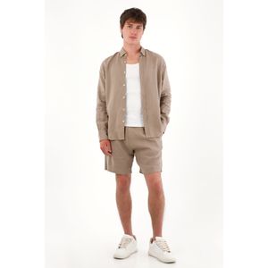 Camisa en 100% lino con mini bordado gris para hombre