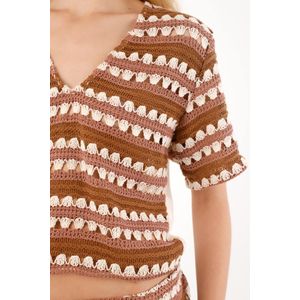 Camisa manga corta en mix de telas crudo para mujer