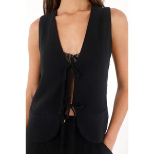 Chaleco de tiras en delantero negro para mujer