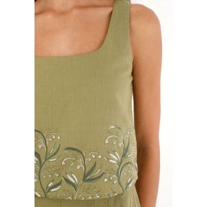 Camisa crop con estampado de flores verde para mujer