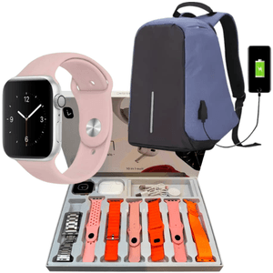 Combo Bolso Antirrobo Azul + Combo V11 Clasic Rosa + Audifonos