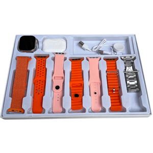 Combo Smartwatch V11Clasic + Audífonos + 7 Manillas Rosado