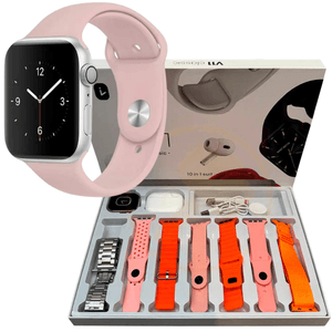 Combo Smartwatch V11Clasic + Audífonos + 7 Manillas Rosado