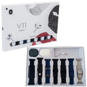 Combo Smartwatch V11 Reloj Clasic + Audífonos + 7 Manillas