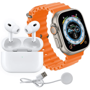 Kit Smartwatch X8 Con Bluetooth + Audifonos Inalámbricos + Cargador Naranja