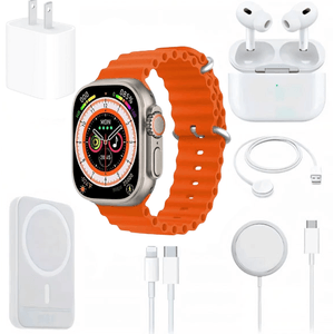 Kit Smartwatch X8 Con Bluetooth + Audifonos Inalámbricos + Cargador Naranja
