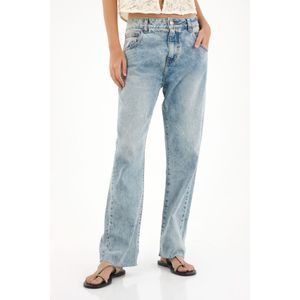 Jean Recto de tiro medio azul para mujer